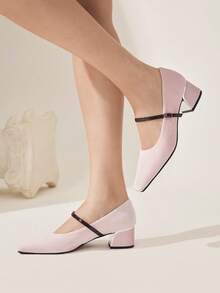 CUCCOO CHICEST Vintage Square Toe Satin Slip-On Pumps For Women For Christmas Valentine's Day Elegant Shoes - Barely Pink - View 5