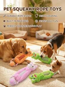 PETSIN Cute Animal Shaped Tennis Ring Plush Dog Toy, Containing BB Barking Sound, Interactive Play For Dogs - Multicolor - View 2