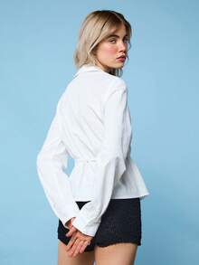 COUREZ 长袖裹身修身衬衫 / Y2K 夏季女装 白色衬衫 沙滩装 度假装 泳装 夏季度假外出装 - 白色 - 查看 3