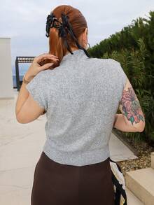 Gretanique Elegant High Neck Loose Casual Versatile Sleeveless Knit Sweater Vest In Fall/Winter - Light Grey - View 2