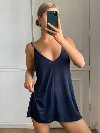 DAZY Minimalist Solid Color Knit Camisole Top, Women Loungewear