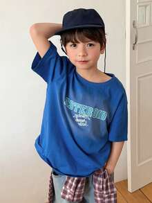 DAZY Camiseta casual de manga corta con cuello redondo y hombros caídos para niños pequeños - Azul - Ver 8