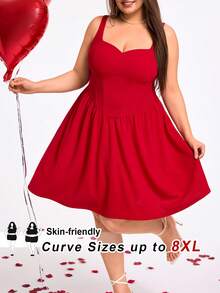 SHEIN CURVE+ CURVE PLUS /Valentine's Day/Plus Size Women's Burgundy Solid Color Bodycon Cami Dress - Red - View 7
