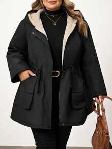 Enliva Chaqueta de forro polar impermeable de manga larga para mujer de talla grande, para otoño/invierno, para silueta redondeada tipo manzana - Negro - Ver 6