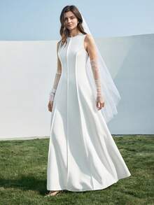 Ontre 2026 New Spring/Summer Woven Fabric Dress, Waist Cinched A-Line Silhouette, Sleeveless, Minimalist Design, Suitable For Business, Casual, Independence Day, Urban Chic, Commuting - White - View 7