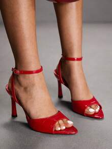 CUCCOO SZL Women's Adjustable Minimalist Maroon High Heel Sandals, For Casual Daily Wear Spring Shoes Spring Break Easter Prom Heels For Christmas Spring Shoes - Bamboo leaves cyan - View 9