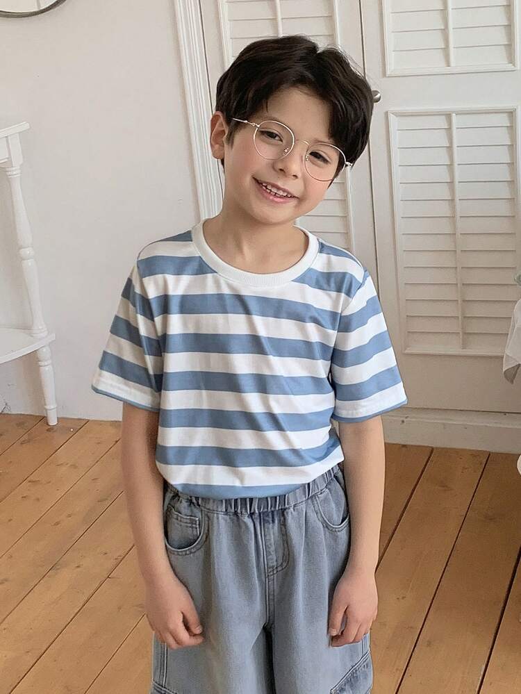 Toddler Boys' Casual Contrast Color Round Neck Short Sleeve T-Shirt