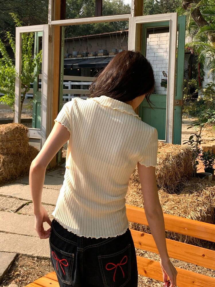 Women's Casual Solid Color Textured Short Sleeve T-Shirt, Versatile For Summer