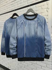 Manfinity Homme Men's Ombre Crew Neck Casual Long Sleeve Denim Pullover Denim Sweatshirt - Medium Wash - View 3