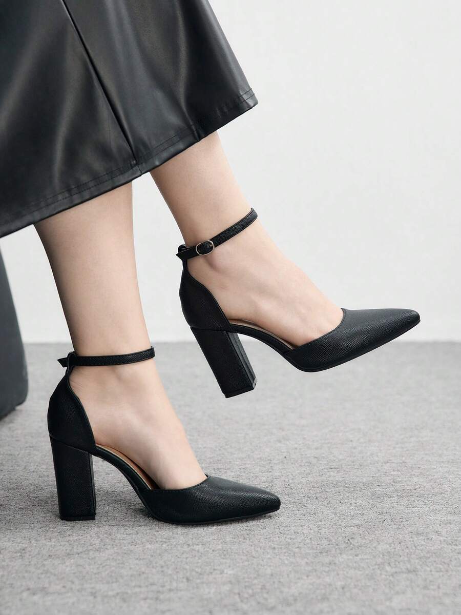 CUCCOO BIZCHIC 女士极简踝带高跟鞋,黑色缎面细高跟鞋,魅力十足,适合夏季毕业舞会、度假、返校、大学生等各种场合,优雅百搭,商务休闲、商务时尚、派对、春季、春假、复活节、圣诞节等场合皆宜。 - 黑色1 - 查看 1