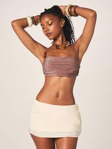 MISSGUIDED 女士闪亮金属色露背吊带短款背心，露背系带设计，适合夏季派对和节日穿着。 - 卡其色 - 查看 5