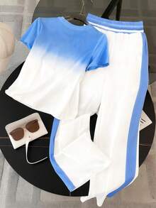 Resyla 女士字母印花短袖T恤和短裤两件套，休闲运动日常穿搭，春夏款 - 彩色 - 查看 2