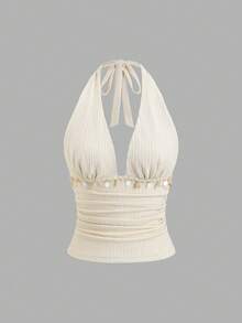 Sweetra 女士优雅时尚新款性感露背波西米亚风链条装饰吊带背心，杏色 - 杏色 - 查看 1