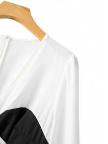 GlowEve CURVE 大码女式休闲交叉领撞色连体裤，收腰设计，适合工作、通勤和外出穿着，春秋季款 - 彩色 - 查看 3