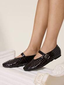 CUCCOO CHICEST Giày bệt nữ mũi tròn thoải mái kiểu Mary Jane cổ điển đơn giản với họa tiết laser, thích hợp cho mùa xuân, lễ Phục sinh và Giáng sinh. - Cà phê nâu - Xem 2