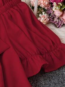 Rometta Elegant Chic Sexy Off-Shoulder Loose Casual Plus Size Blouse With Bowknot, Pink - Burgundy - View 3