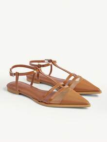 CUCCOO CHICEST 新款法式性感网面低帮平底女式露跟鞋 - 黃棕色 - 查看 8