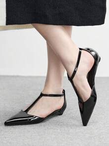 CUCCOO BIZCHIC Women's Coffee Pointed Toe Low Heel Slingback Shoes, Minimalist Elegant Versatile Casual Commuter Shoes, Suitable For Work Office, Spring/Autumn Spring Shoes Fall Shoes - Mirror black - View 3