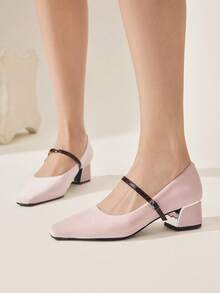 CUCCOO CHICEST Vintage Square Toe Satin Slip-On Pumps For Women For Christmas Valentine's Day Elegant Shoes - Barely Pink - View 4
