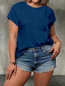 EMERY ROSE Plus Size Women's Solid Color Round Neck Casual Everyday Short Sleeve T-Shirt - Multicolor - View 4