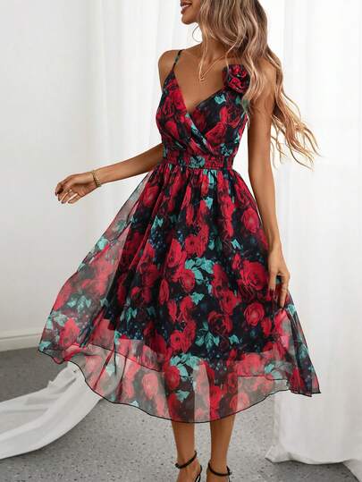 SHEIN Raffinéa 女士夏季短款碎花吊带连衣裙