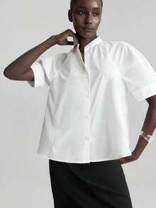 Ontre 2026春夏新款白色短袖纽扣衬衫，休闲简约宽松百搭，适合度假、婚礼、母亲节、教师节、办公等场合穿着。 - 白色 - 查看 5