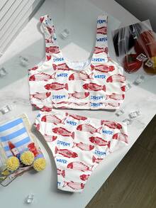 SHEIN 少女休闲背心式泳装套装 - 杏色 - 查看 8