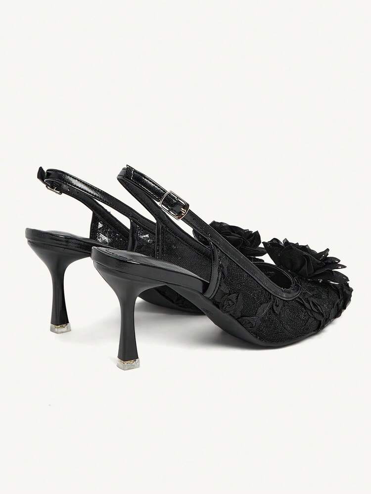 CUCCOO HITCHD Women's Pointed Toe Floral Mesh Embellished Pumps, Suitable For Daily Wear, Office, Wedding, Commute Wedding Shoes Spring Shoes Bride Shoes