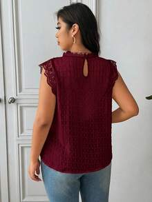 SHEIN Frenchy Plus Size Elegant Swiss Polka Dot Ruffle Hem Blouse, Summer - Burgundy - View 7