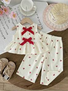 LMoss Kids 2pcs Baby Girl Ditsy Floral Woven Casual Vest And Pants Set - Multicolor - View 7
