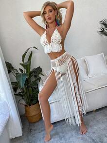 Swim Vcay Set de 2 piezas Cubrecostillas de bikini blanco hecho a mano a ganchillo, para el verano - Blanco - Ver 5