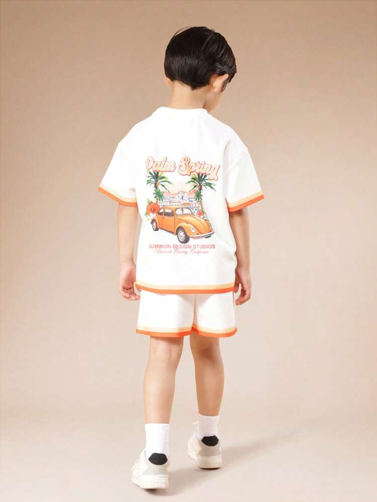 T-Shirt And Shorts Set With Orange Trim