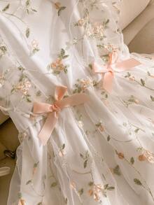 SHEIN 女童甜美荷叶边无袖刺绣网纱公主裙，适合度假、派对、夏季穿着 - 彩色 - 查看 4