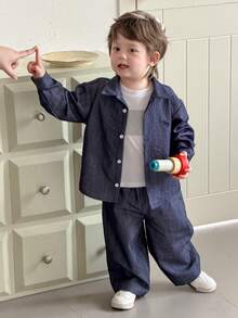 DAZY Toddler Boys' Turndown Collar Long Sleeve Korean Style Embroidered Denim - Blue - View 9