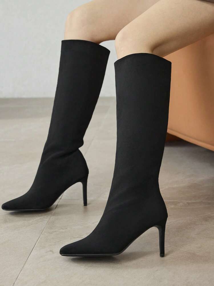 PLEATED PATENT LEATHER KNEE-HIGH RIDING BOOTS, SLIM TALL SHAFT STILETTO HEEL WOMEN BOOTS FOR CHRISTMAS