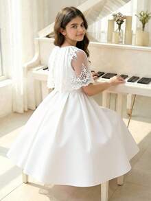 少女时尚派对圆领花童礼服 - 白色 - 查看 12
