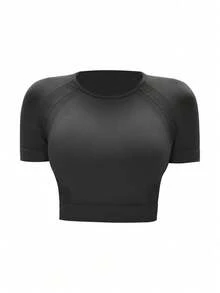 Easithlete Áo thun thể thao nữ dáng ngắn, cổ tròn, tay raglan, màu trơn, tối giản, thích hợp cho mùa hè. - Nhiều màu - Xem 5