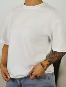 SAYEHFBABY Women's Loose Casual Round Neck Basic Short Sleeve Top, Autumn/Winter - White - View 3