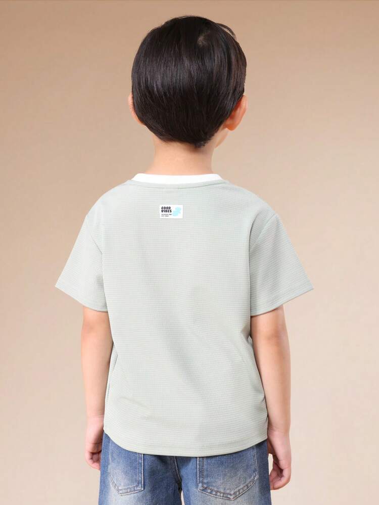 Textured Ribbed Crew Neck Tee With Logo