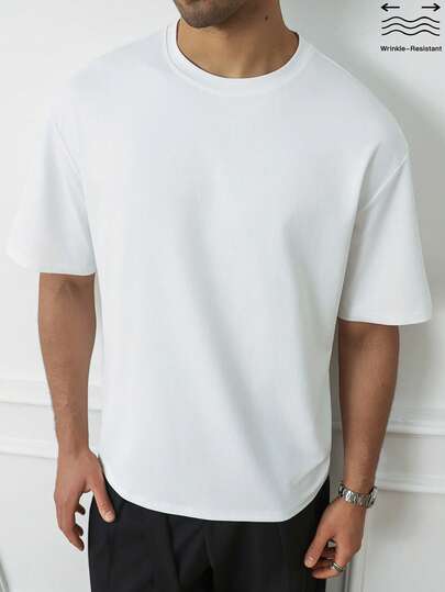 HUEFORM Camiseta casual holgada de hombre con hombros caídos y tela antiarrugas