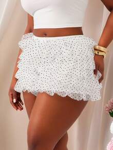 SHEIN SXY Quần short cỡ lớn in chấm bi, chất liệu lưới phối nhiều mảnh, co giãn, kiểu dáng công nghiệp, cạp cao xếp lớp, thích hợp mặc hàng ngày, trang phục phương Tây, trang phục đi du lịch, lễ hội âm nhạc, hòa nhạc, tiệc hóa trang, kỳ nghỉ biển, hẹn hò, sinh nhật, tiệc tùng, câu lạc bộ, dễ thương, giản dị, mua sắm, thời trang đường phố, đi chơi, dễ phối đồ và giúp thon gọn, tôn dáng, làm nổi bật vóc dáng, ngày Valentine. - trắng - Xem 3