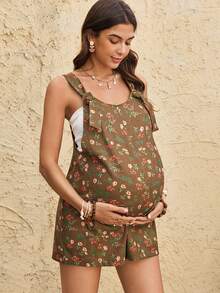 Boho Mama Maternity Casual Ditsy Floral Romper - Brown - View 5