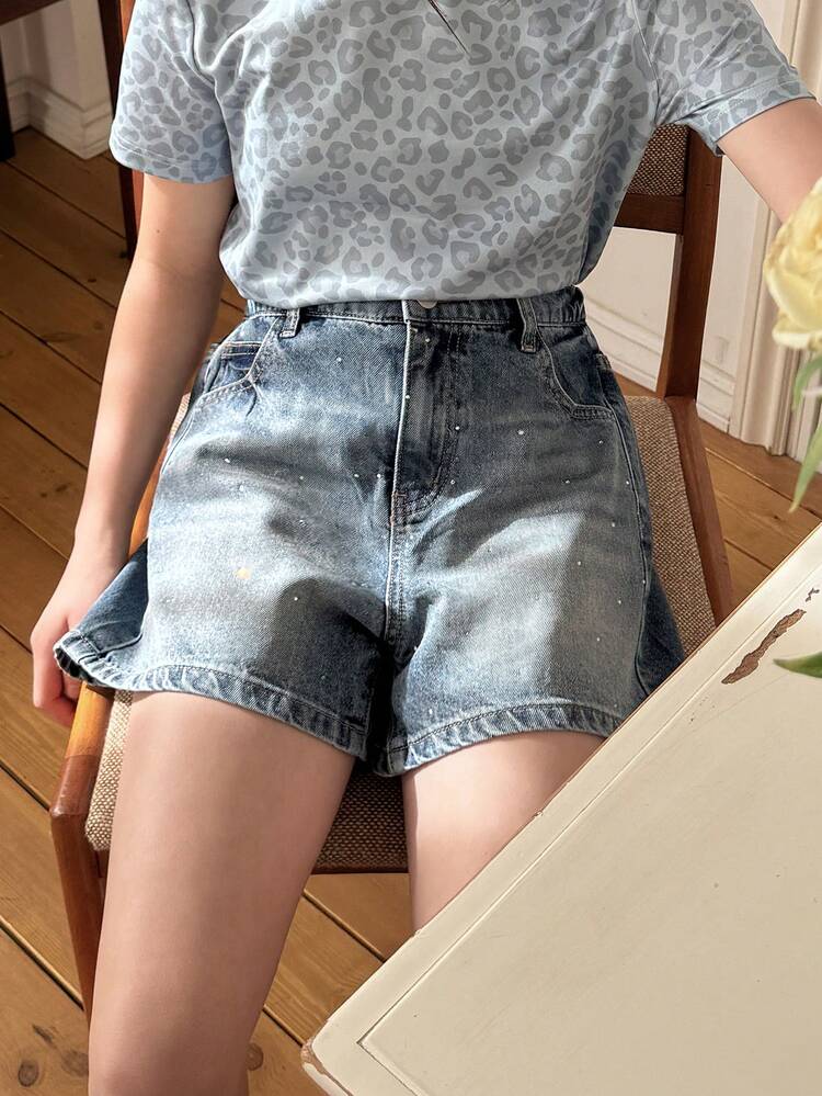 Tween Girls Rhinestone Embellished Casual Denim Shorts Summer
