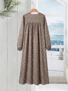 SHEIN LUNE 女士碎花休闲长袖连衣裙 - 藕粉色 - 查看 2