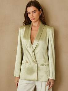 Aveloria Zanirela New Stylish Design Casual Satin Texture Solid Color Blazer - Green - View 4