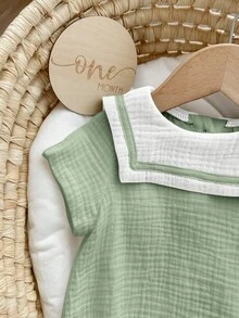 Baby Boy/Girl Casual Sporty Cute Style Short Sleeve Romper, Suitable For Spring/Summer Wear, Indoor And Outdoor - Green - View 3