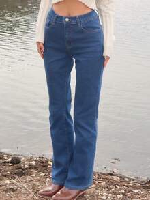 Sydney Algeri 女式前扣口袋简约休闲牛仔裤，日常穿着 - 中等水洗藍 - 查看 3