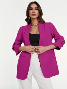 Aveloria Modichic Áo blazer cổ ve lật màu trơn, kiểu dáng thường ngày, thích hợp cho mùa xuân/thu. - Màu tím - Xem 3