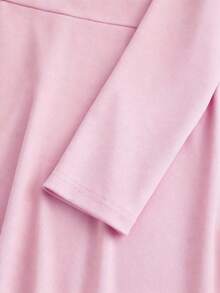 GlowEve 女士针织长袖花卉水钻装饰优雅日常通勤时尚法式街头复古百搭派对假日商务连衣裙，酒红色，秋冬款 - 粉色 - 查看 7