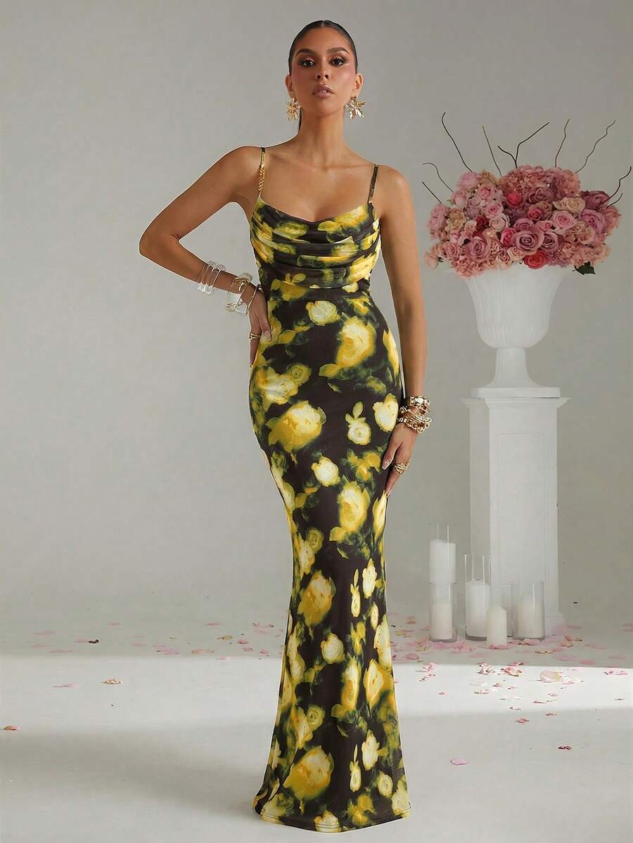 Lumalex 春季情人节甜蜜美丽情人节服装圣瓦伦丁节复活节婚礼订婚成人礼女士奢华派对印花连衣裙，是春季节日和情人节的理想之选 - 黑色 - 查看 1